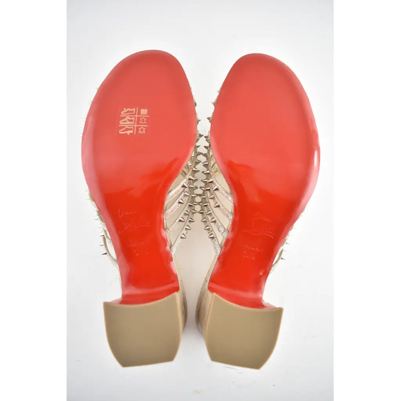 Christian Louboutin Marthaspike 55 Silver Open Sandal Mule Block Heel Pump 36.5 - Picture 12 of 12